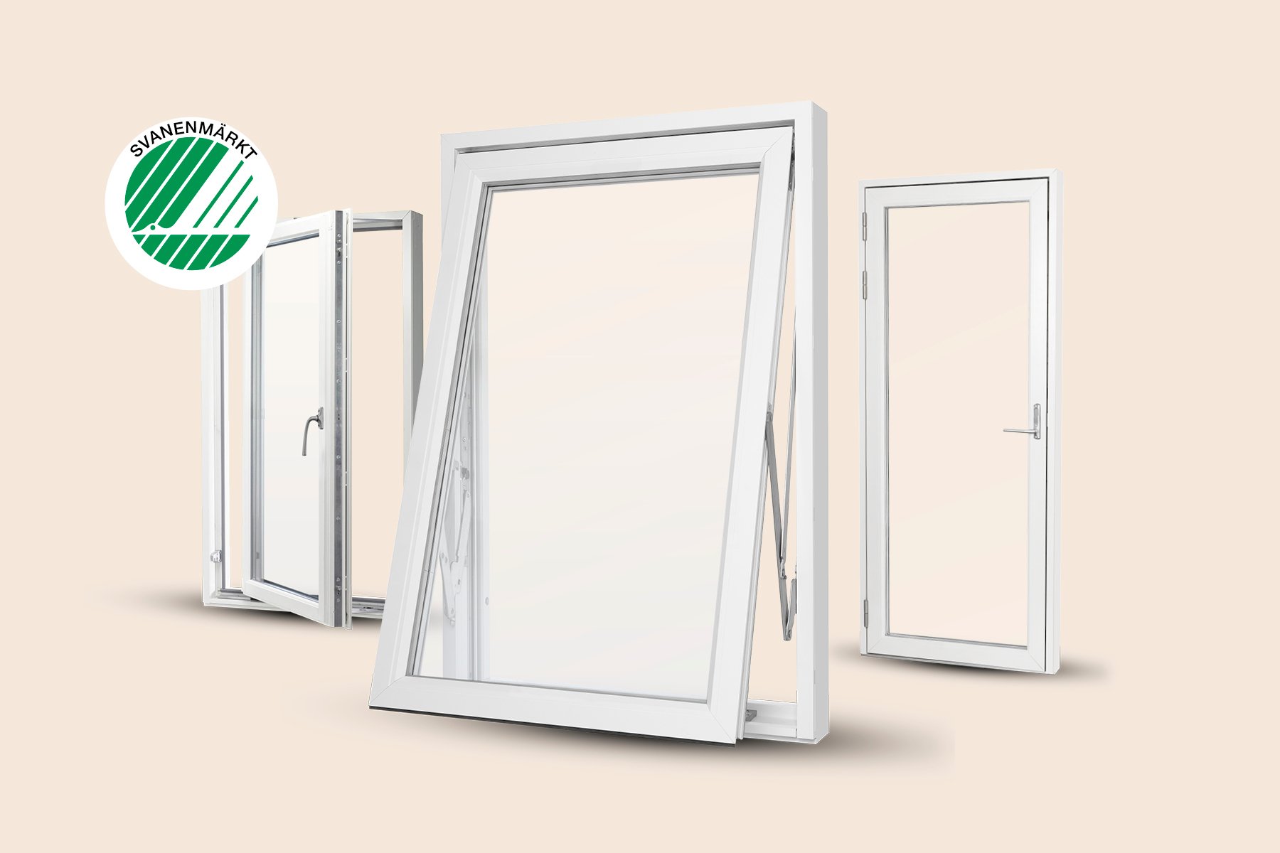Flera öppningsbara fönster i olika utföranden, Svanenmärkta.